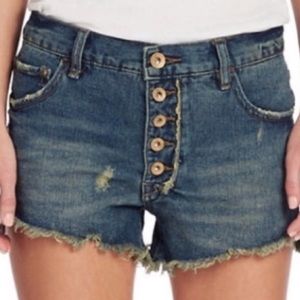Free People Distressed Button Fly Shorts 24 Blue
